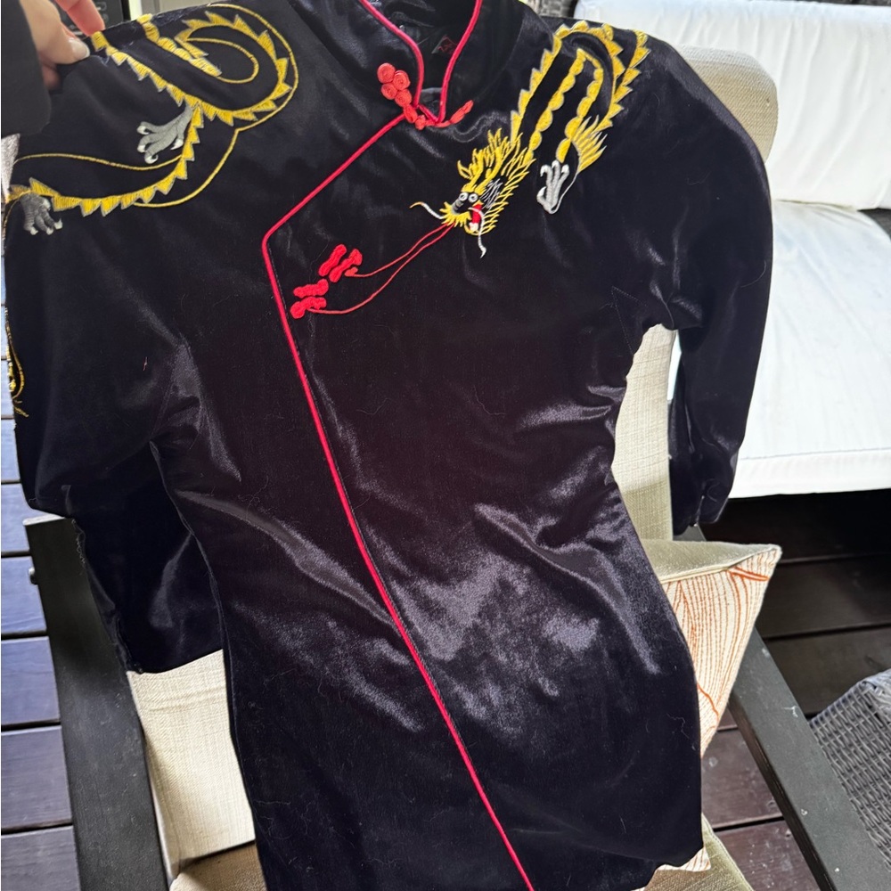 Black Velvet Dragon Embroidered Kimono Jacket